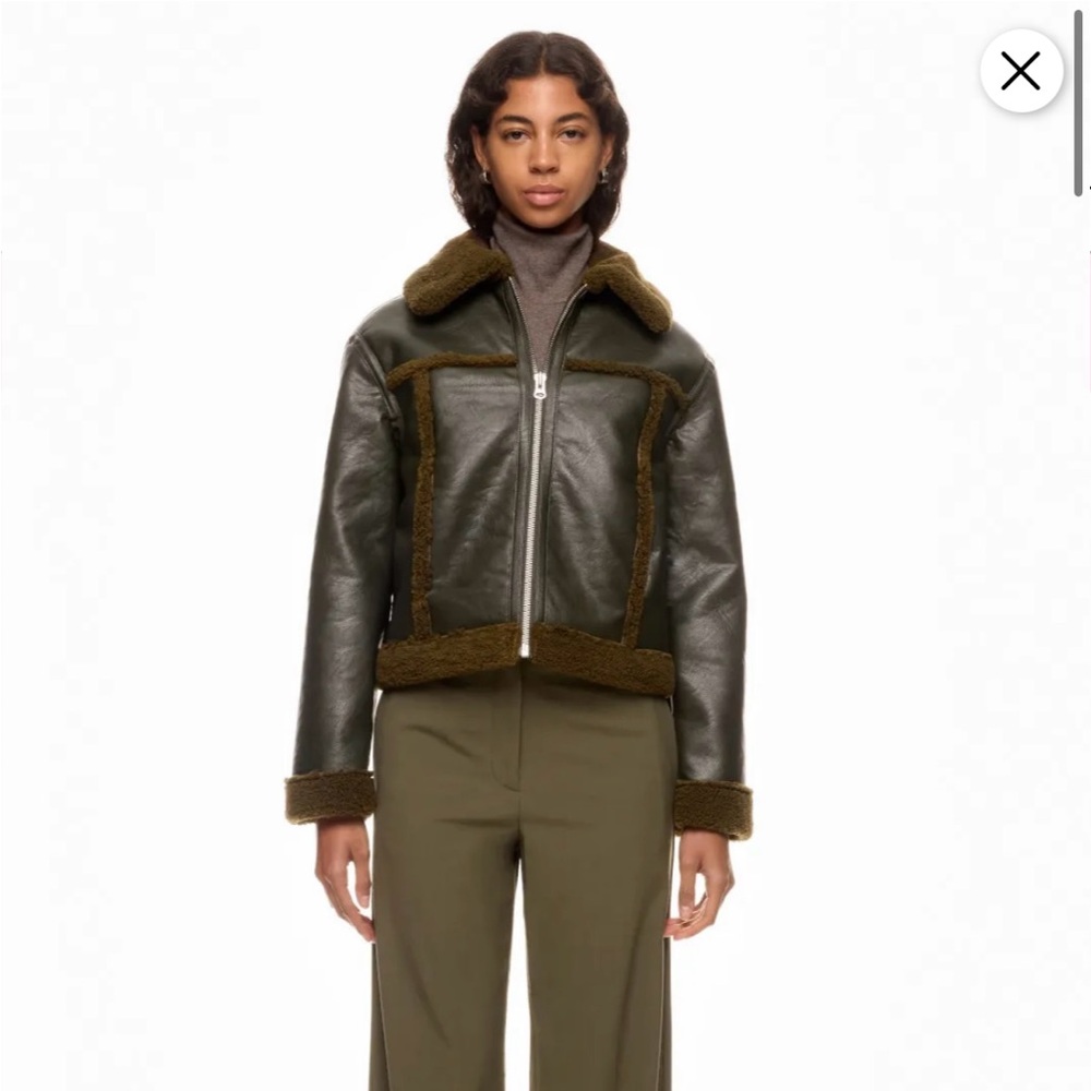 Olive Shearling Leather Jacket